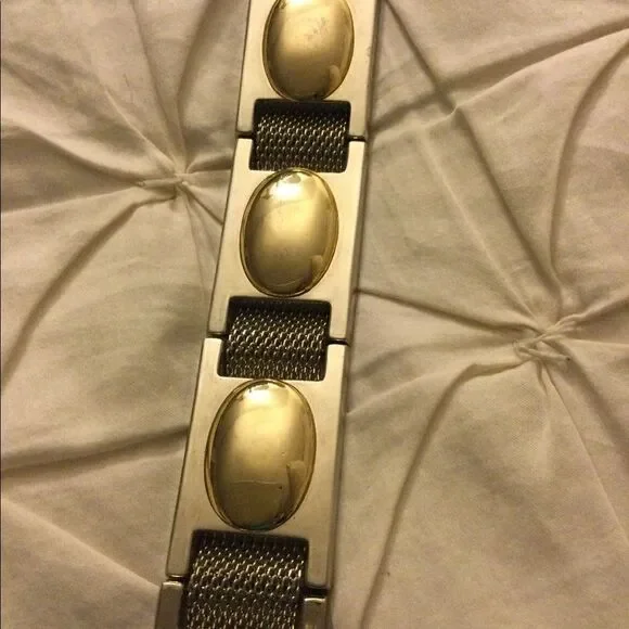 Leather and metal belt 29” Gold tone - Picture 3 of 8